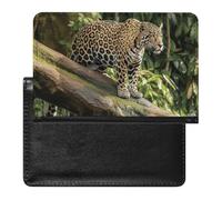 Jaguar Cat on Tree Trunk Waterfall Passport Holder Wallet Card Case Fashion Travel Passport Cover Documents Organizer ID Protector Holder Unisex-adult