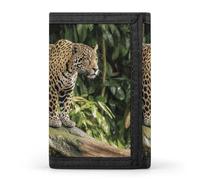 Jaguar Cat on Tree Trunk Waterfall Wallet,Credit Card Holder,Three-fold Wallet for Passport Covers, Purse Passport Bag for Men Women