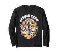 Jaguar Crew Cartoon Funny Wild Cat Trio Retro Art Jungle Long Sleeve T-Shirt