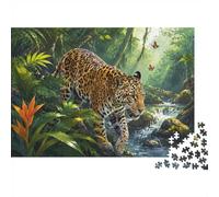 Jaguar Forest Stream 1000pcs Mini Puzzle For Adults Challenging | 38x26cm Cardboard Living Room Decor Durable Structure Birthday Gift Stress Relief