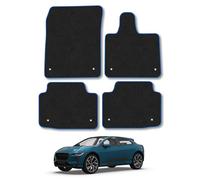 Jaguar I-Pace (2018+) Car Mats Accessories Tailored Fit Carpet Floor Mats Non Slip Blue Trim Full Coverage Compatible Accessory Granulated Backing Front Rear Set Anti Slip Hand-Finished Clips