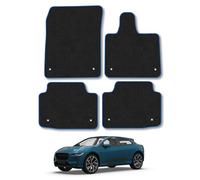 Jaguar I-Pace (2018+) Car Mats Tailored Fit Carpet Floor Mats Non Slip Blue Trim Full Coverage Compatible Accessory Front Rear Set Anti Slip Granulated Backing Hand-Finished Clips