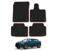 Jaguar I-Pace (2018+) Car Mats Tailored Fit Carpet Floor Mats Non Slip Red Trim Full Coverage Compatible Accessory Front Rear Set Anti Slip Granulated Backing Hand-Finished Clips