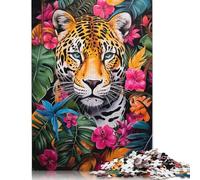 Jaguar in Jungle Bloom Puzzle 100% Recycled Cardboard Paper Rectangular Jigsaw Puzzle for Adult Children Easter Gift 500pcs (52x38cm)