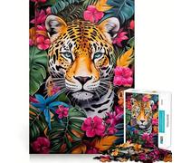 Jaguar in Jungle Bloom Puzzles for Teenagers 1000 Piece Reason Skill Tension Relief Enjoyable Challenge Home Display (38x26cm)