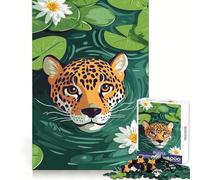 Jaguar in Water Lily Pond Illustration 1000 Pieces Jigsaws Adults Puzzles Gifts Cognitive Boost Serene Game Fun Play Great Gift (50x75cm)