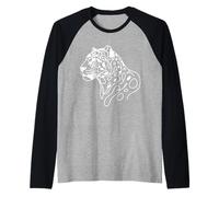 Jaguar Line Art Wildlife Big Cat Portrait Raglan Baseball Tee