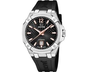 JAGUAR Men's Watch J1030/4 Diplomatic Stainless Steel Case 316l Silver Black Rubber Strap, Black/White