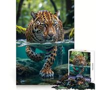 Jaguar Prowling Through Water 1000 Piece Jigsaws for Teenagers Puzzle Brain Skill Firm Joint Pattern Build Art Display (38x26cm)