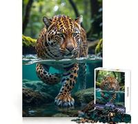 Jaguar Prowling Through Water 1000 Pieces Puzzles for Teenagers Reason Skill Creative Play Enjoyable Challenge Furniture Decor (50x75cm)