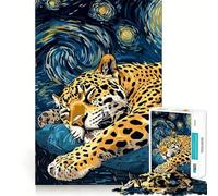 Jaguar Sleeping Under Starry Night Sky Jigsaw Puzzles for Adults1000 Pieces Reason Skill Fine Detail Happy Challenge Art Display (38x52cm)