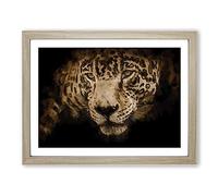 Jaguar Stalking Prey Modern Art Framed Print | A4 Oak Framed Wall Art | Ready to Hang | Modern Animal Picture | Living Room Bedroom Lounge Office