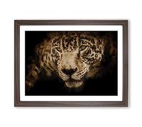 Jaguar Stalking Prey Modern Art Framed Print | A4 Walnut Framed Wall Art | Ready to Hang | Modern Animal Picture | Living Room Bedroom Lounge Office