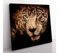 Jaguar Stalking Prey Modern Canvas Wall Art Print Ready to Hang, Framed Picture for Living Room Bedroom Home Office Décor, 35x35 cm (14x14 Inch)