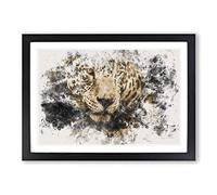 Jaguar Stalking Prey Watercolour Framed Print | A2 Black Framed Wall Art | Ready to Hang | Modern Animal Picture | Living Room Bedroom Lounge Office