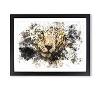 Jaguar Stalking Prey Watercolour Modern Framed Print | A3 Black Framed Wall Art | Ready to Hang | Modern Animal Picture | Living Room Bedroom Lounge Office
