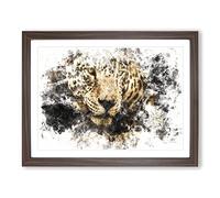 Jaguar Stalking Prey Watercolour Modern Framed Print | A3 Walnut Framed Wall Art | Ready to Hang | Modern Animal Picture | Living Room Bedroom Lounge Office