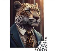 Jaguar Suit Animal Clothes Wooden 1000 Pieces Jigsaw Puzzle for Adults Creative Rectangular Puzzle Brain Exercise Challenge Game 1000pcs (75x50cm)