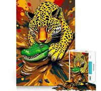 Jaguar Vs. Alligator Wildlife 1000 Pieces Jigsaws Adults Puzzles Stress Relief Play Home Fun Hard Challenge Room Decor (38x52cm)