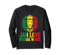 Jah Love Reggae Music Lion Crown Rasta Colors Graphic Art Long Sleeve T-Shirt