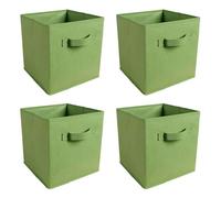 JaHECOME Set of 4 Fabric Storage Boxes Green Foldable Cube Storage Bins Organizer Basket with Handles for Drawers Shelves in Bedroom, Nursery Office, Playroom (GREEN)