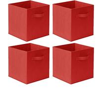 JaHECOME Set of 4 Fabric Storage Boxes Red Foldable Cube Storage Boxes Storage Bins Organizer Basket with Handles for Drawers Shelves in Bedroom, Nursery Office, Playroom (RED)