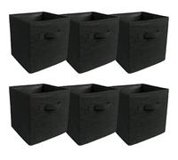JaHECOME Set of 6 Fabric Storage Boxes Black Foldable Cube Storage Bins Organizer Basket with Handles for Drawers Shelves in Bedroom, Nursery Office, Playroom (BLACK)