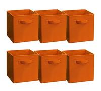 JaHECOME Set of 6 Fabric Storage Boxes Orange Foldable Cube Storage Bins Organizer Basket with Handles for Drawers Shelves in Bedroom, Nursery Office, Playroom (ORANGE)