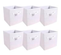 JaHECOME Set of 6 Fabric Storage Boxes White Foldable Cube Storage Bins Organizer Basket with Handles for Drawers Shelves in Bedroom, Nursery Office, Playroom (WHITE)