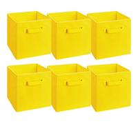 JaHECOME Set of 6 Fabric Storage Boxes Yellow Foldable Cube Storage Bins Organizer Basket with Handles for Drawers Shelves in Bedroom, Nursery Office, Playroom (YELLOW)