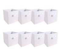 JaHECOME Set of 8 Fabric Storage Boxes White Foldable Cube Storage Bins Organizer Basket with Handles for Drawers Shelves in Bedroom, Nursery Office, Playroom (WHITE)