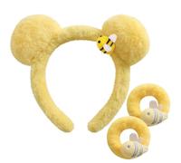 JAHEMU Bear Ears Headband Bee Plush Toy Headbands Bees Hair Scrunchie Plush Animal Ears Hair Band Bear Ears Headband Cute Headwear Hair Accessories for Women Girls Pack of 3