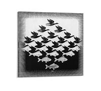 JAHER M.C. Escher Paintings Artworks - (Sky And Water) Posters Canvas Wall Art Picture Prints Hanging Photo Gift Idea Decor Homes Artworks 16x16inch(40x40cm)
