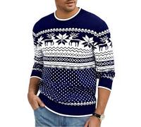 Jahetuul Christmas Jumpers for Men Crew Neck Xmas Jumper Novelty Snowflake Reindeer Knitted Sweater Fun Festive Pullover Knitwear