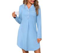 Jahetuul Women’s Nightdresses Long Sleeve Cotton Nighties for Ladies Nightshirts V-Neck Button Down Nightgowns Loose Comfortable Loungewear Sleepwear S-3XL