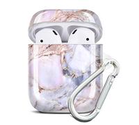 JAHOLAN AirPods Case Bling Glitter Sparkle Marble Design Cute Accessories Protective TPU Cover Case Portable Shockproof Girls Women Men with Keychain for Airpod 2 & 1 Charging Case - Purple Pink
