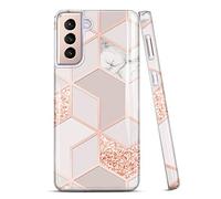 JAHOLAN Galaxy S21 Case Bling Glitter Sparkle Marble Design Clear Bumper Glossy TPU Soft Rubber Silicone Cover Phone Case for Samsung Galaxy S21 5G 6.2 inch - Rose Gold