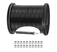 JAHOMFAI Wire Rope Stainless Steel PVC Black Coated Steel Wire Rope for Outdoor String Lamp Light Suspension, Gardening with Aluminum Crimping Sleeves ID: 1mm OD: 1.5mm Length: 100m
