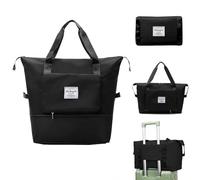 Jahomieo Large Capacity Foldable Travel Bag, Expandable Waterproof Carry on Bag, Dry and Wet Separation Spor Duffel Bags, Black, L