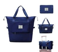 Jahomieo Large Capacity Foldable Travel Bag, Expandable Waterproof Carry on Bag, Dry and Wet Separation Spor Duffel Bags, Navy Blue