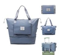 Jahomieo Large Capacity Foldable Travel Bag, Expandable Waterproof Carry on Bag, Dry and Wet Separation Spor Duffel Bags, Blue, L