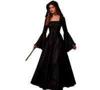 Jahuanoo Halloween Medieval Dress Gothic Witch Dress With Butterfly Sleeve