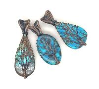 JAI GEMS Handcrafted Wire Wrapped Turquoise Pendant |Gemstone Jewelry |Reiki Healing |Tree of Life Pendant|Size:53x25mm| Gift for Her