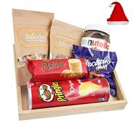 Jaiccha Ghasitaram Christmas Gifts Light Wood Tray of Almonds,Hazelnut Chocolate Spread, Butter Chakli, Toffees, Potata and Potato Chips