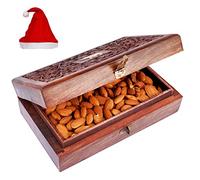 Jaiccha Ghasitaram Christmas Gifts Wooden Craving Jewellery Box with Almonds