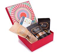 Jaiccha Ghasitaram Diwali Gifts - Diwali Gifts Red Hamper Box of Assorted Bites, Crunchy Coated Cashews, Crunchy Coated Peanuts, Butter Chakli Sticks