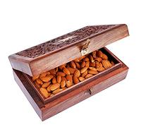 Jaiccha Ghasitaram Diwali Gifts - Dryfruits Hamper-Wooden Craving Jewellery Box with Almonds |Gift for Diwali,Holi,Rakhi,Valentine,Christmas,Birthday,Anniversary,Her,Him|