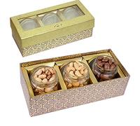 Jaiccha Ghasitaram Dryfruits Hamper- box with 3 Jars of Chocolate Coated Almonds, Roasted Cashews and Pistachios |Gift for Diwali,Holi,Rakhi,Valentine,Christmas,Birthday,Anniversary,Her,Him|