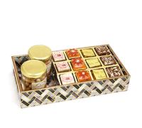Jaiccha Ghasitaram Printed Blue Tray of Assorted Bites, Roasted Cashews and Almonds Jars|Gift for Diwali Gifts,Holi,Rakhi,Valentine,Christmas,Birthday,Anniversary,Her,Him|