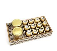 Jaiccha Ghasitaram Printed Blue Tray of Channa Laddoos, Roasted Cashews and Almonds Jars|Gift for Diwali Gifts,Holi,Rakhi,Valentine,Christmas,Birthday,Anniversary,Her,Him|